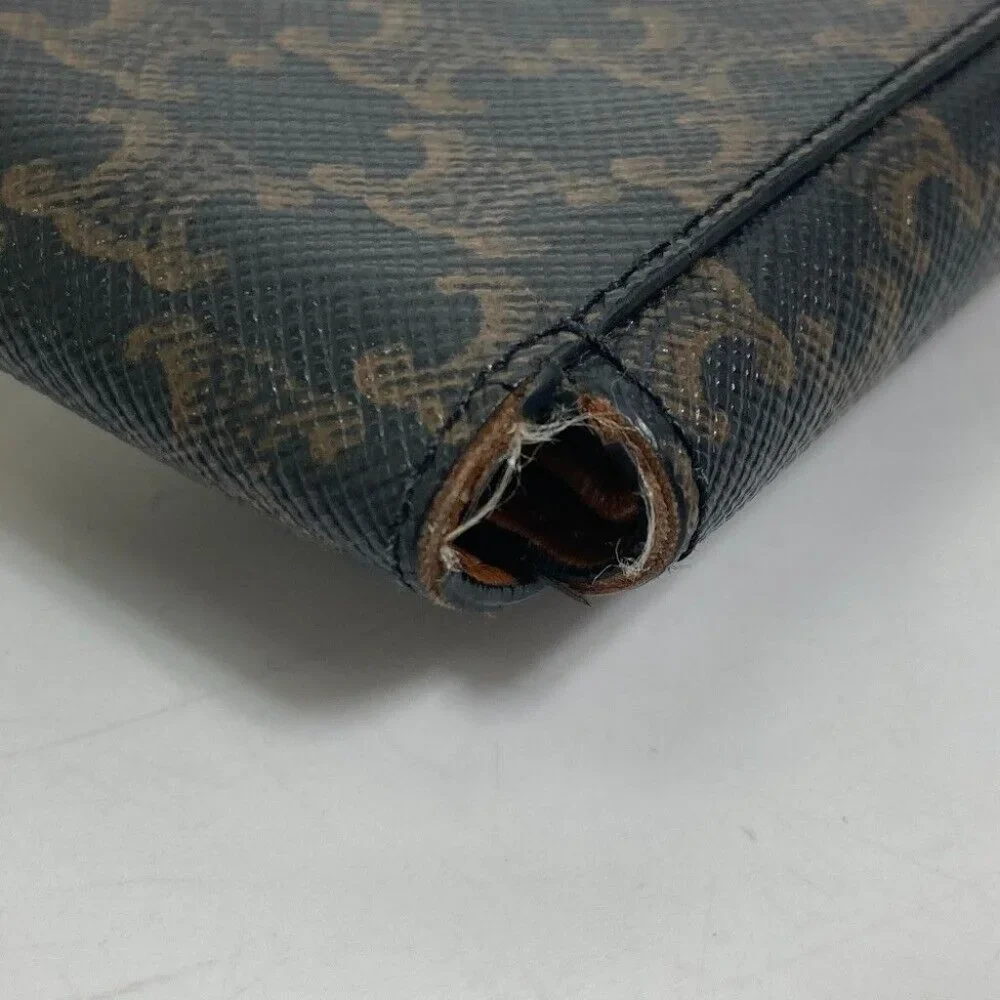 CELINE Card Case triomphe wallet with flap Folded wallet Leather Brown